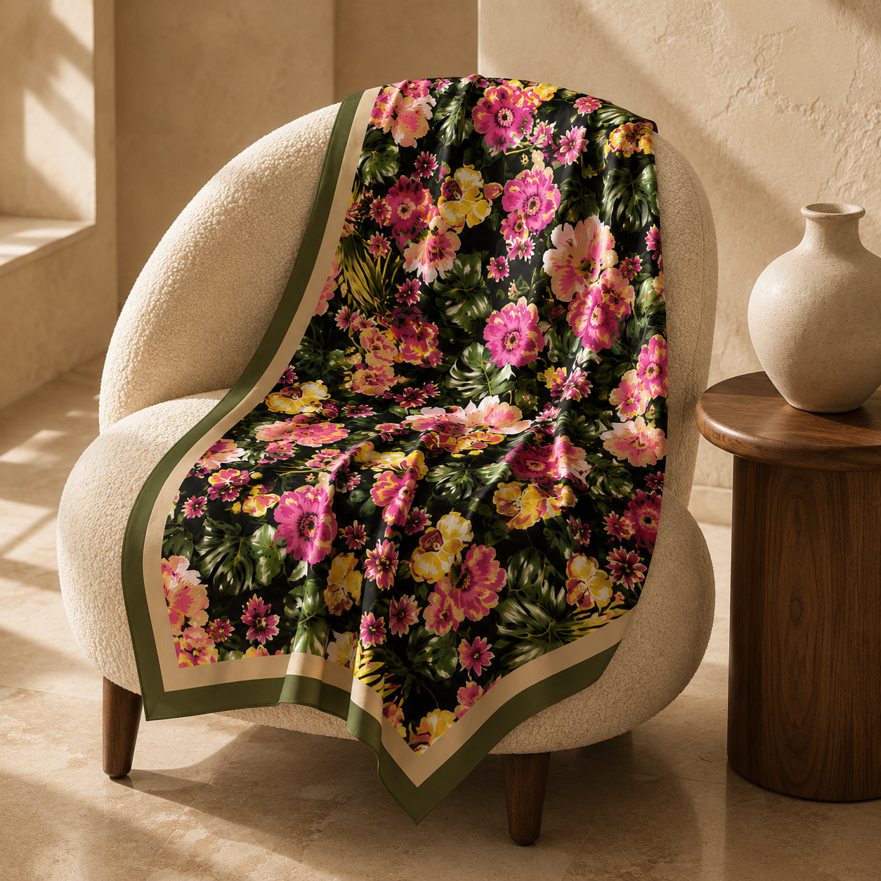 Black Botanical Scarf