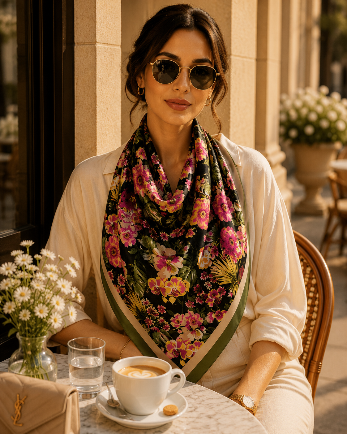 Black Botanical Scarf