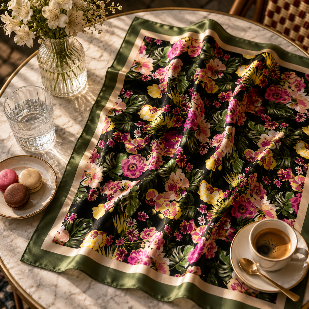 Black Botanical Scarf