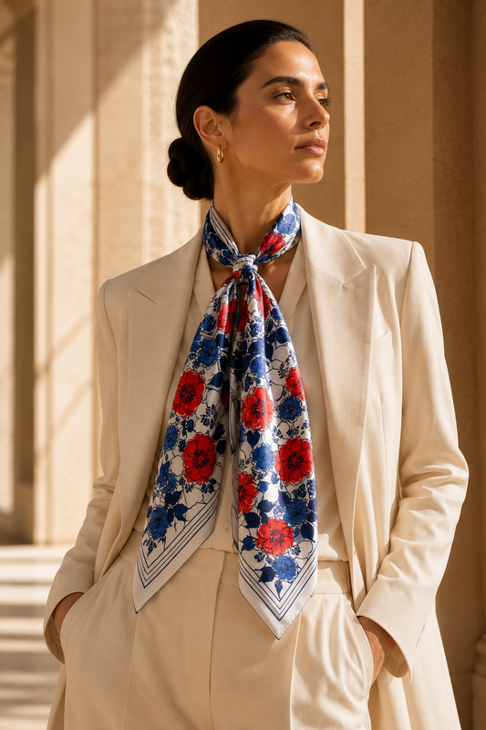 Red Blue Blooms Scarf