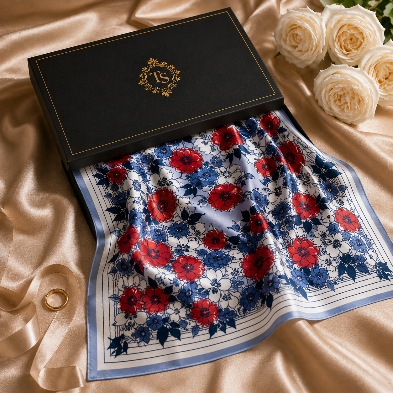 Red Blue Blooms Scarf