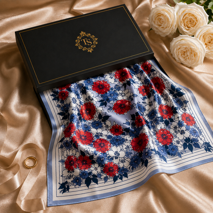 Red Blue Blooms Scarf