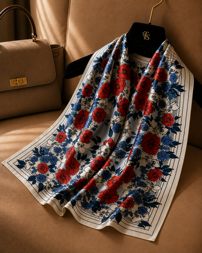 Red Blue Blooms Scarf