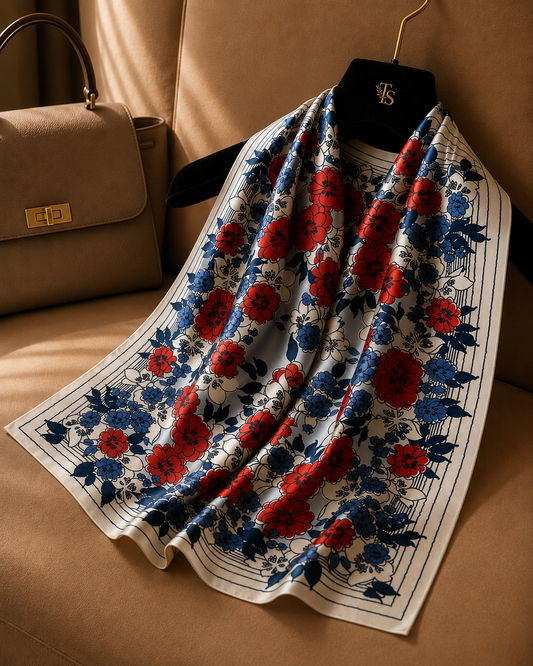 Red Blue Blooms Scarf