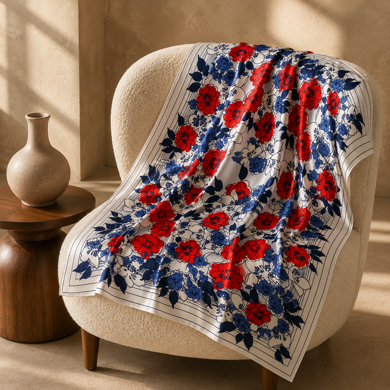 Red Blue Blooms Scarf