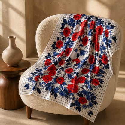 Red Blue Blooms Scarf