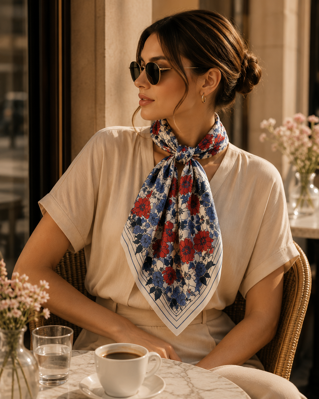 Red Blue Blooms Scarf