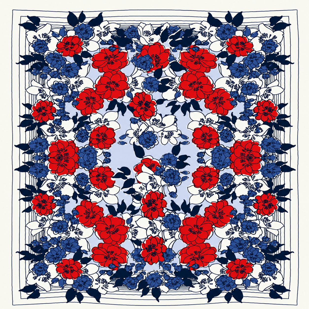 Red Blue Blooms Scarf