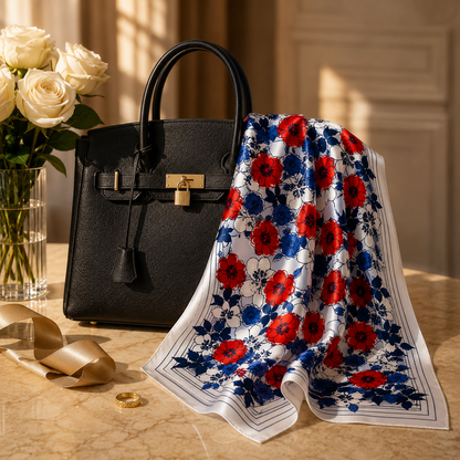 Red Blue Blooms Scarf