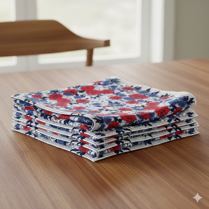 Red Blue Blooms Scarf