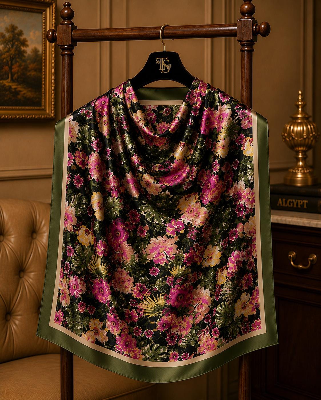 Black Botanical Scarf